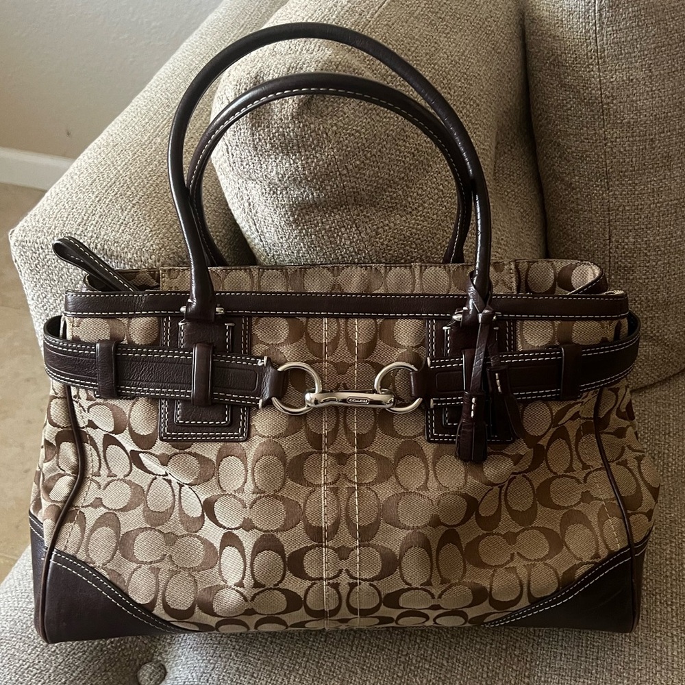 Coach Signature Hampton Canvas Jacquard Satchel Shoulder Bag Handbag Tote $500 - Picture 9 of 16